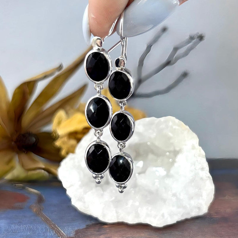 Black Onyx Triple Drop Earrings