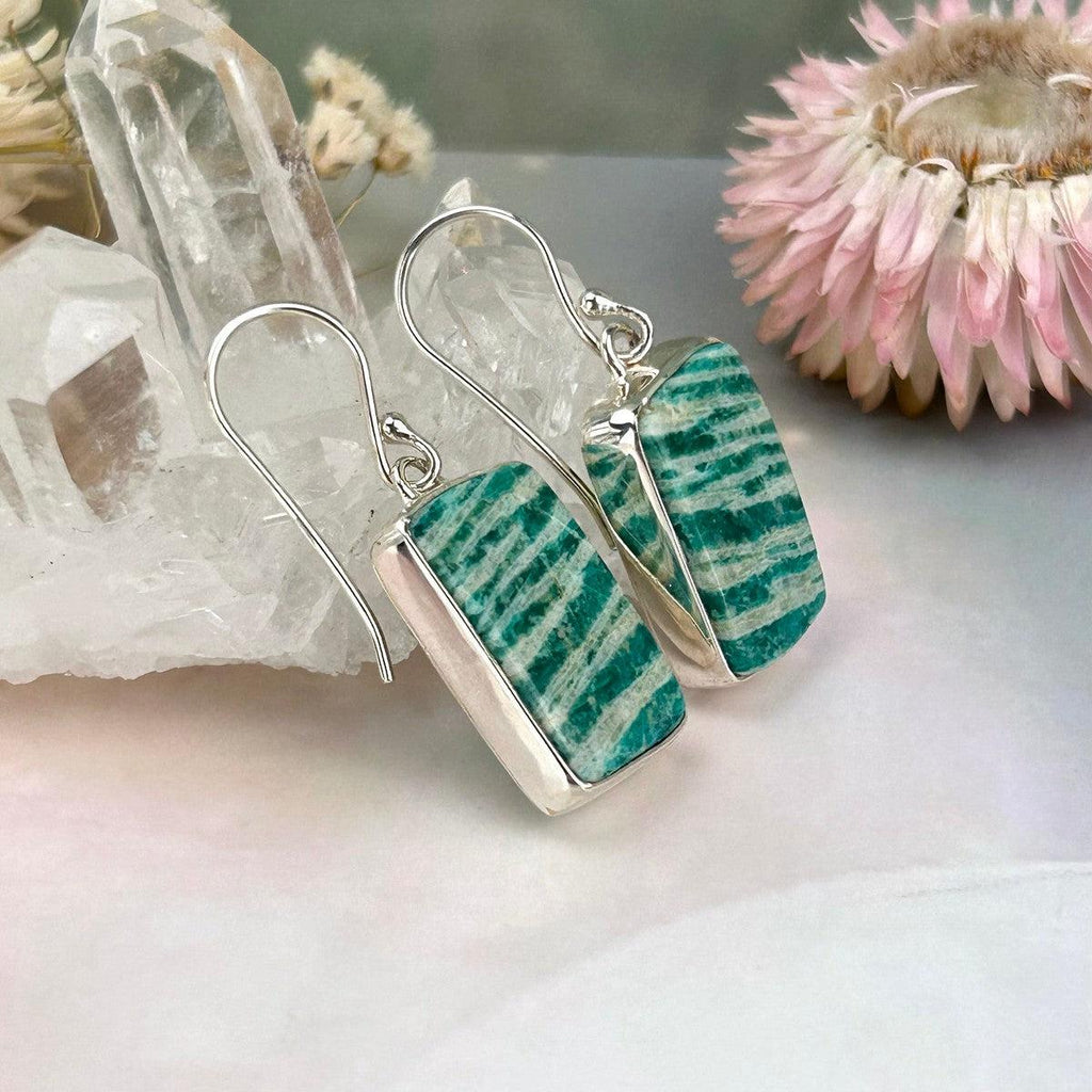 Striped Stone Silver Earrings