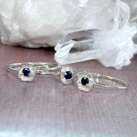 Sapphire Silver Flower Ring