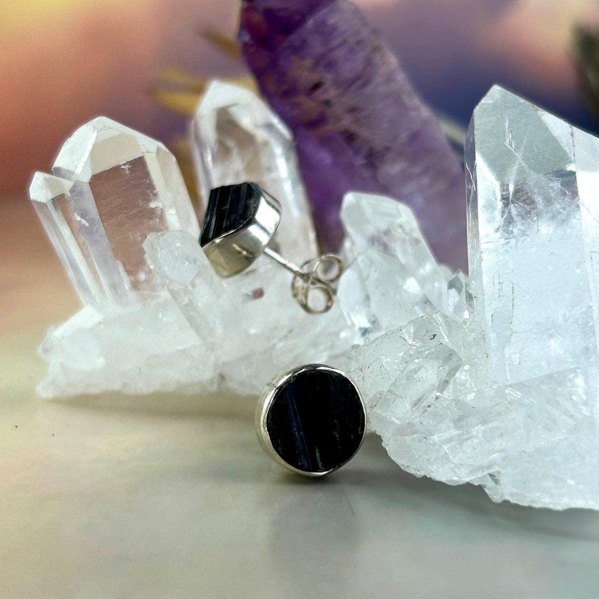 Organic Black Tourmaline Earrings