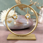Blue Topaz & Pearl Gold Disc Drop Earrings