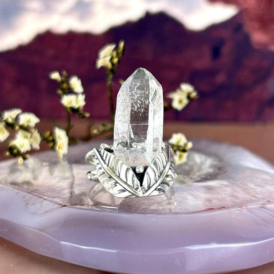 Clear Quartz Point Twin Leaf Ring