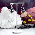 Garnet (Rhodolite) Oval Cut Sterling Silver & 9ct Rose Gold Scroll Drop Earrings By Lauren Harris