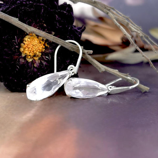 Rose Quartz Elongated Teardrop Drop Earrings