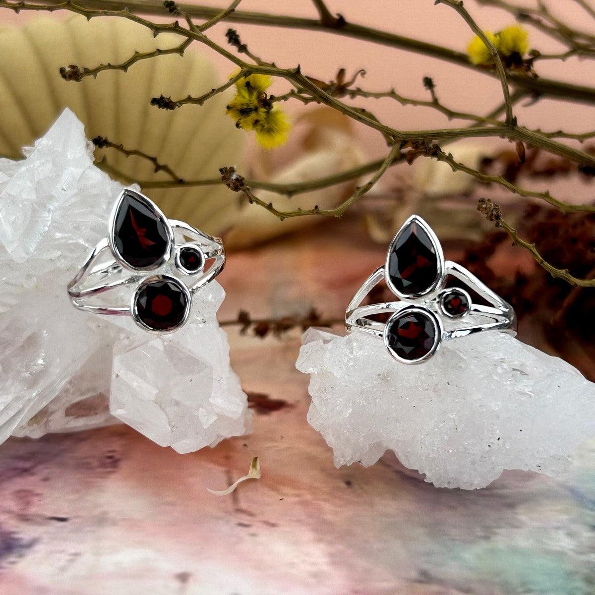Garnet Gemstone Silver Ring
