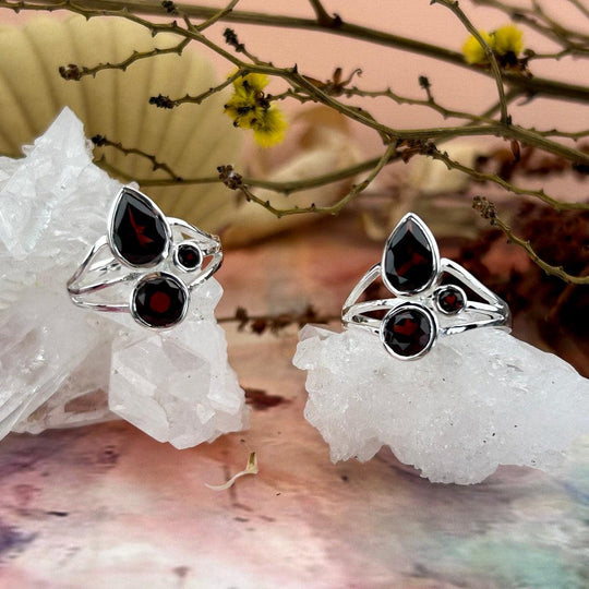 Garnet Three Stone Ring