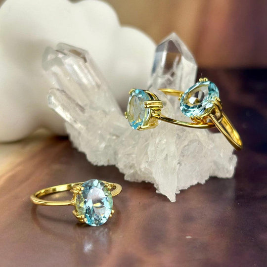 Blue Topaz Oval Cut Gold Ring