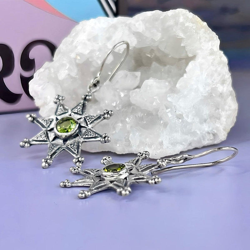 Peridot Starburst Drop Earrings