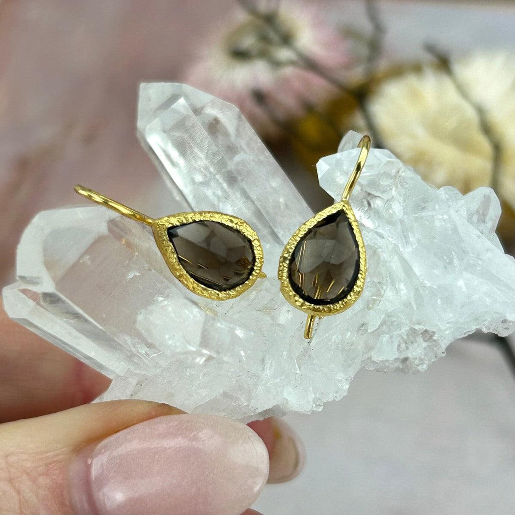 Smoky Quartz Gold Earrings