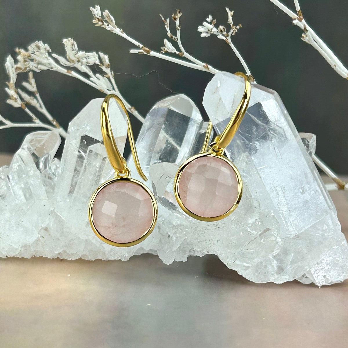 Rose Quartz Gold Drop Earrings