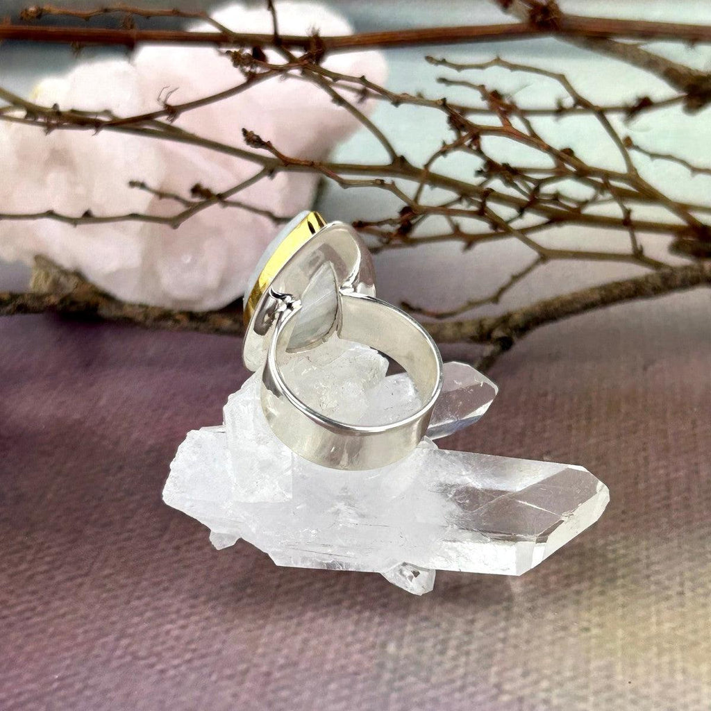 Rainbow Moonstone Cabochon Ring