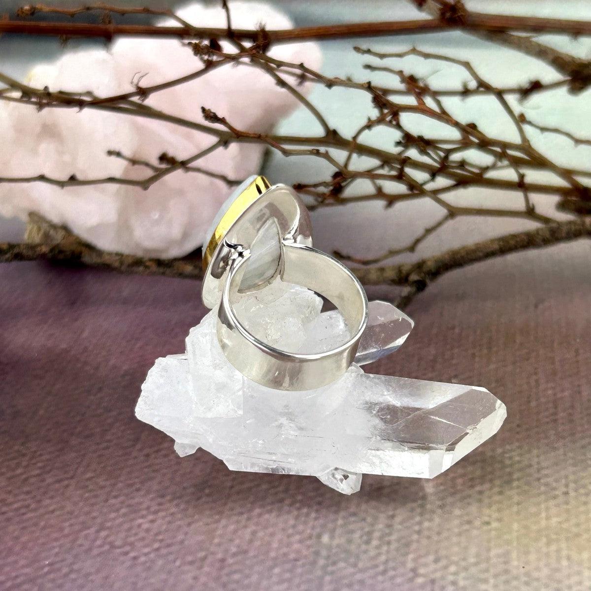 Rainbow Moonstone Cabochon Ring