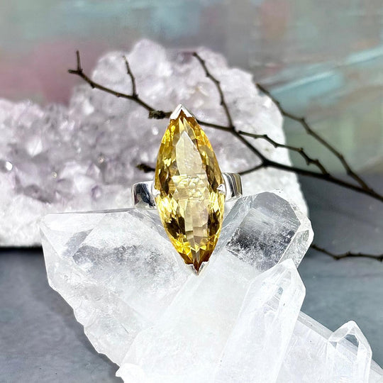 Citrine Natural Elongated Marquise Cut Ring