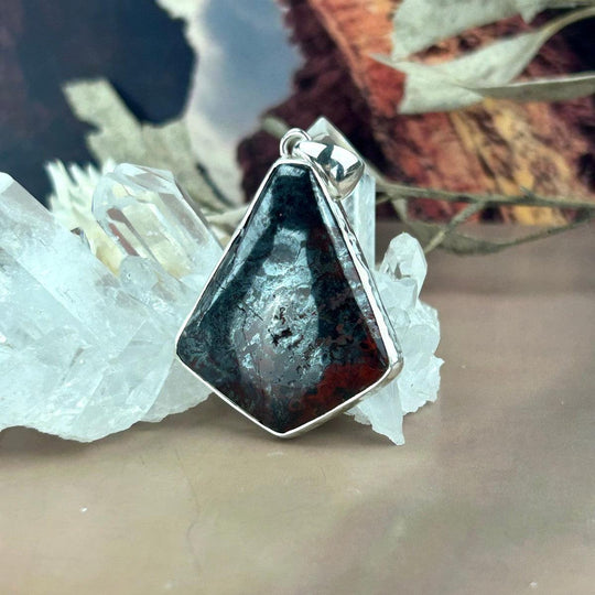 Black Tiger Iron Pentagon Battered Silver Pendant