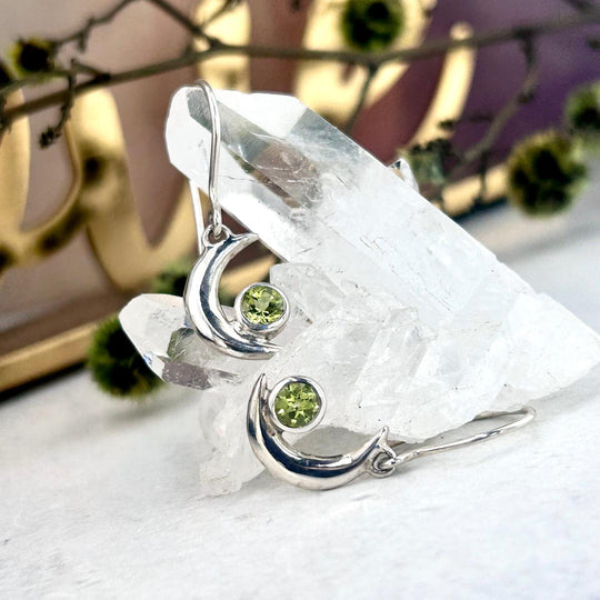 Peridot Crescent Moon Drop Earrings