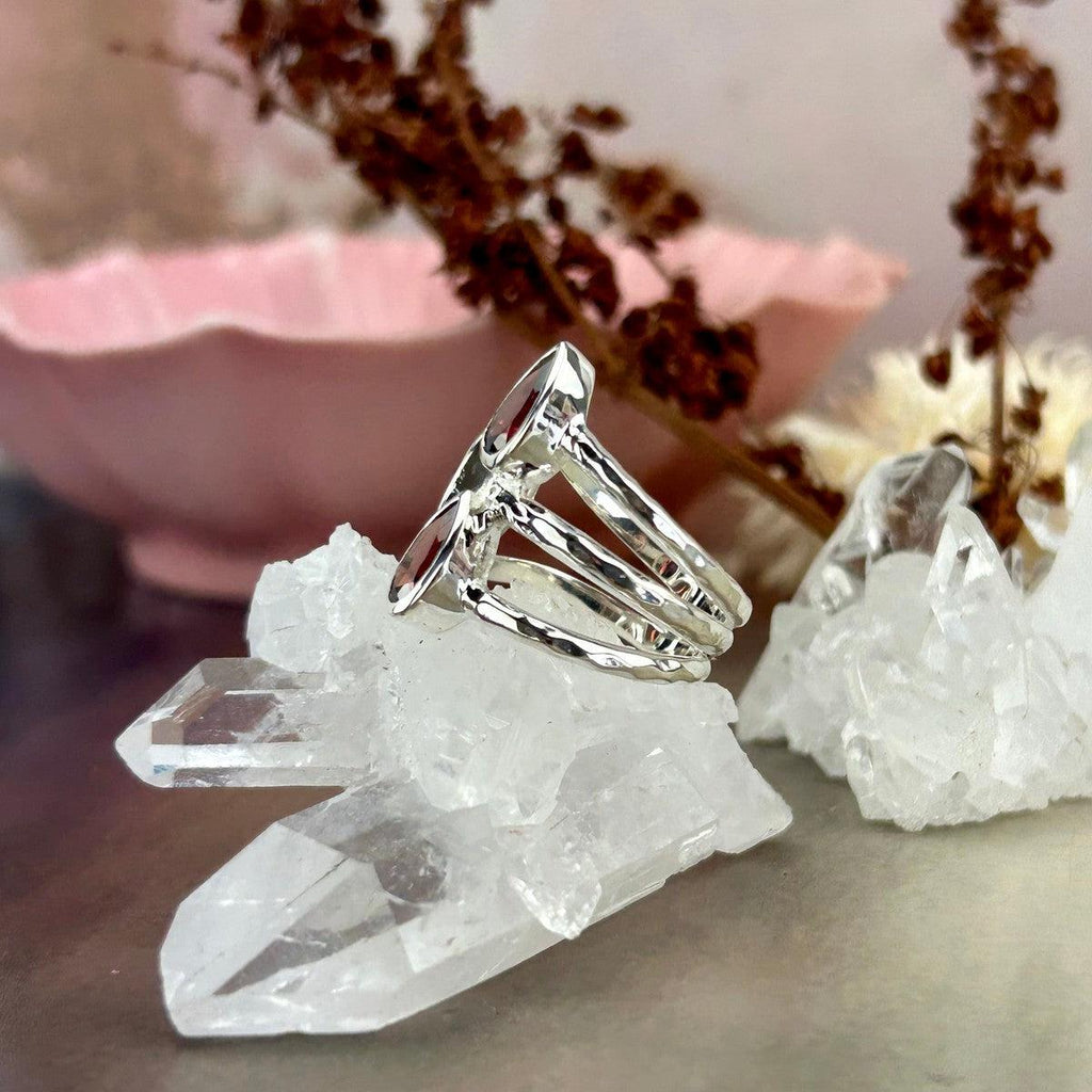 Triple Gemstone Silver Ring