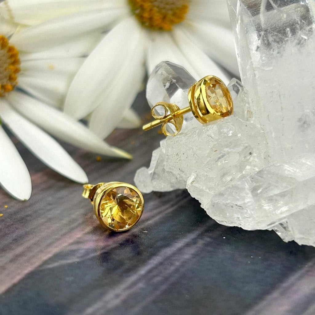 Citrine Gemstone Gold Studs