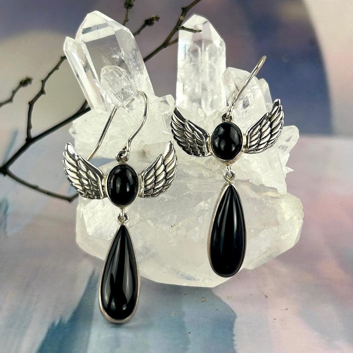 Black Onyx Angel Earrings