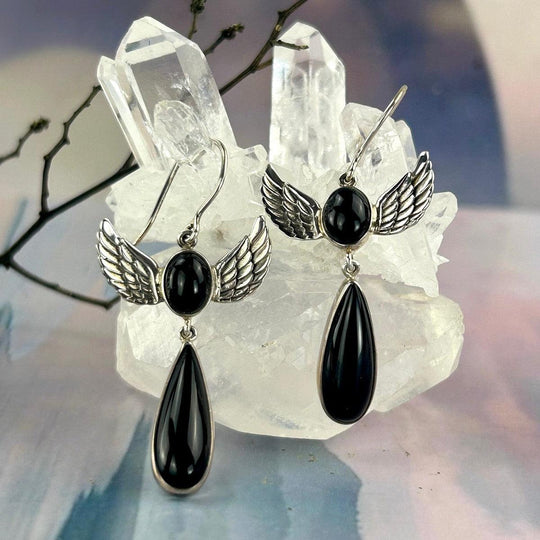 Black Onyx Winged Double Drop Earrings