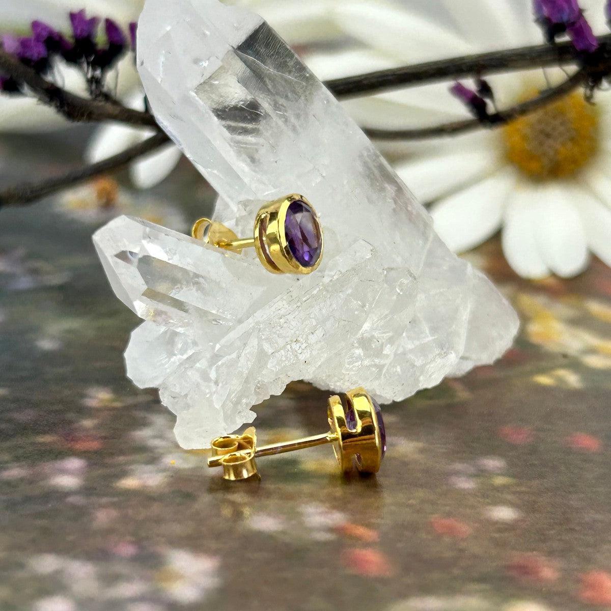 Brilliant Cut Gemstone Gold Studs