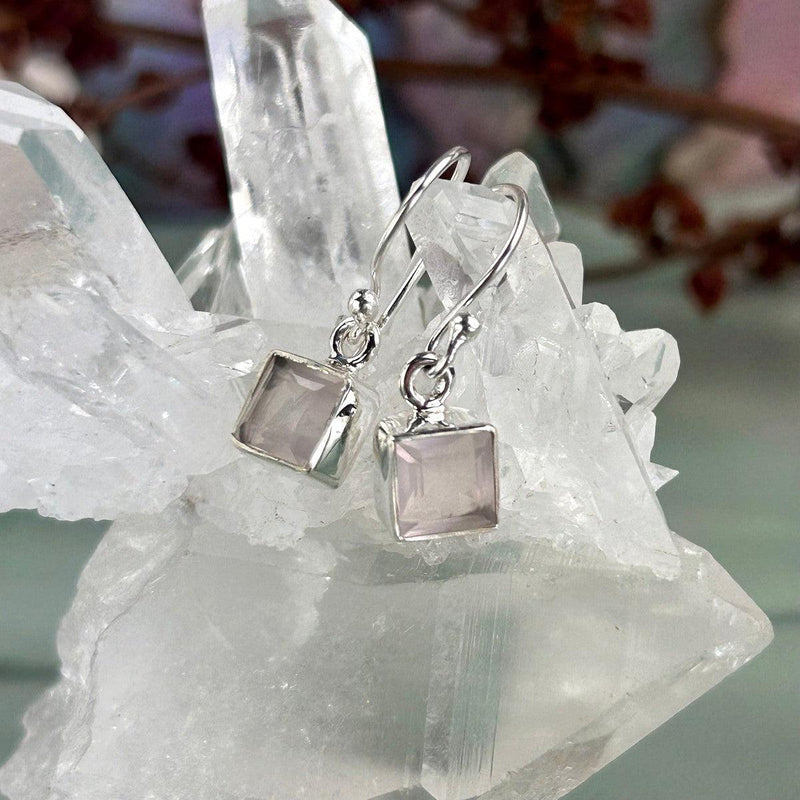 Rose Quartz Square Cut Earrings