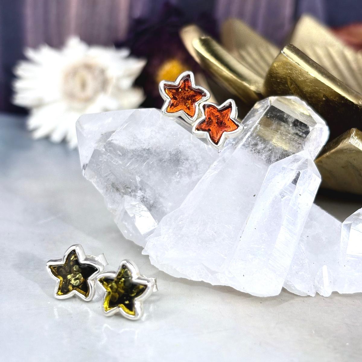 Amber Silver Stud Earrings