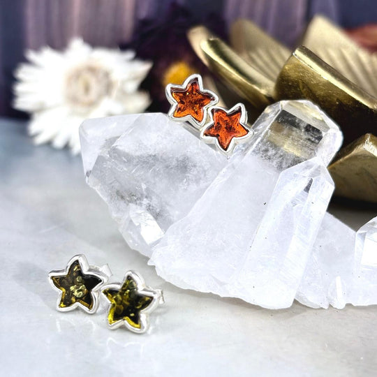 Assorted Baltic Amber Starfish Stud Earrings