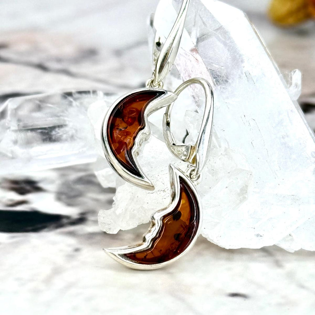 Orange Amber Moon Earrings