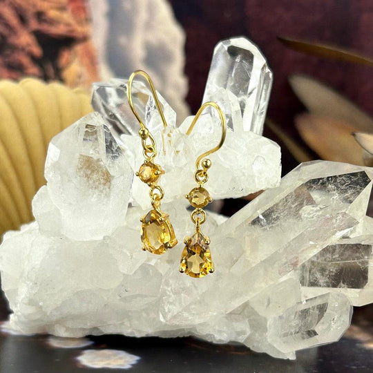 Citrine Gold Double Drop Earrings