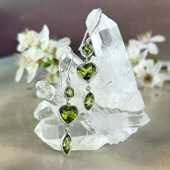 Peridot Multi Cut Triple Drop Earrings