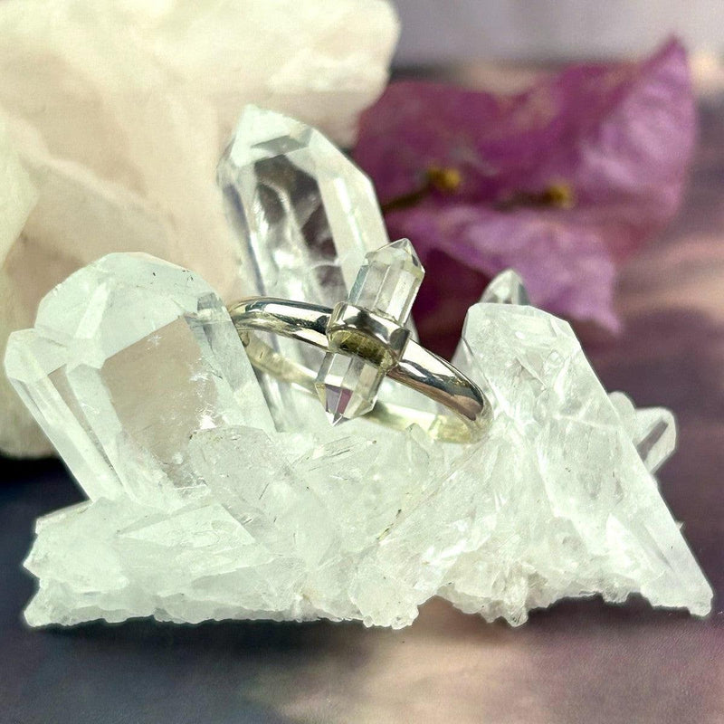 Double Terminated Clear Quartz Point Ring