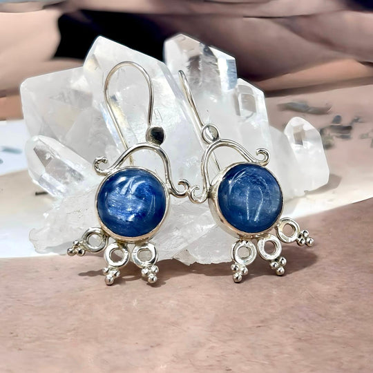 Kyanite Round Ornate Drop Earrings