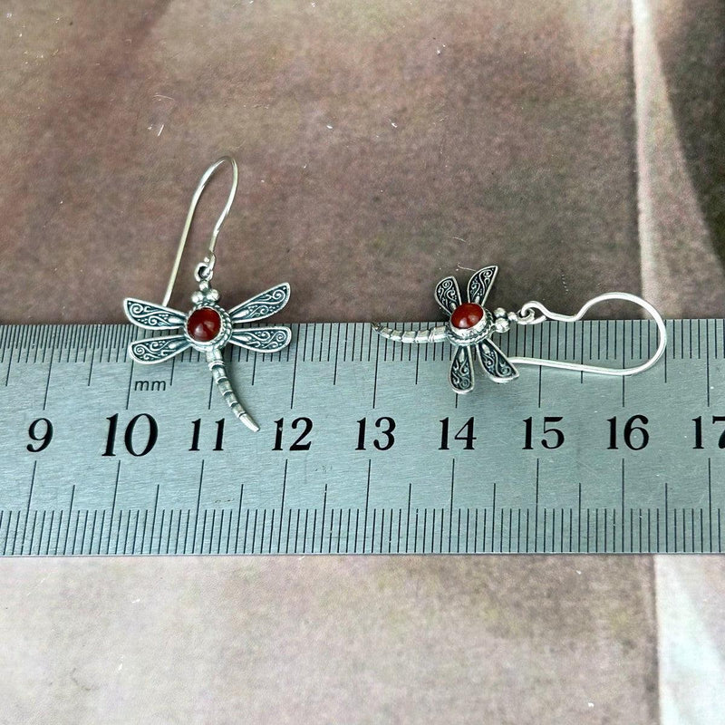 Dragonfly Carnelian Drop Earrings