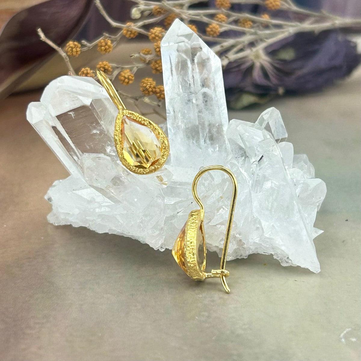 Yellow Crystal Gold Earrings