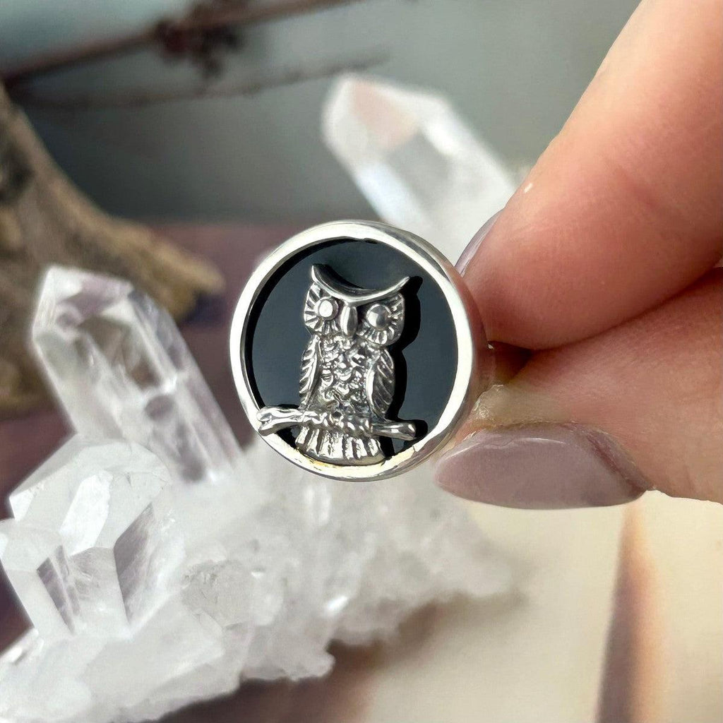 Owl In Black Onyx Ring