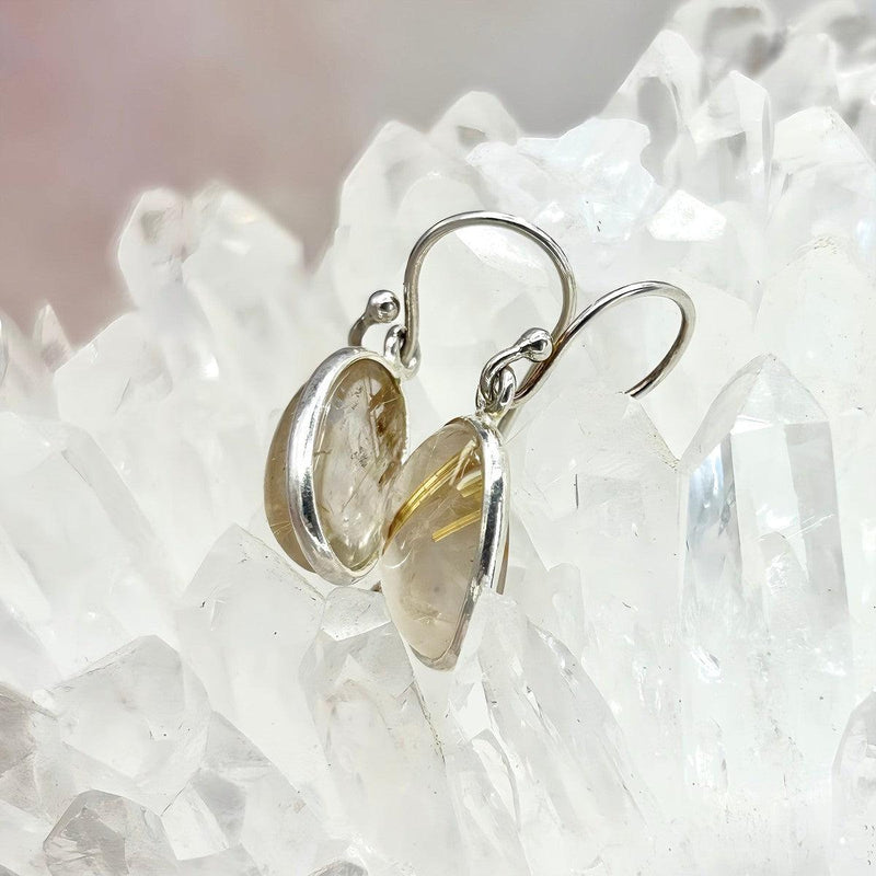 Golden Rutile Quartz Oval Drop Earrings