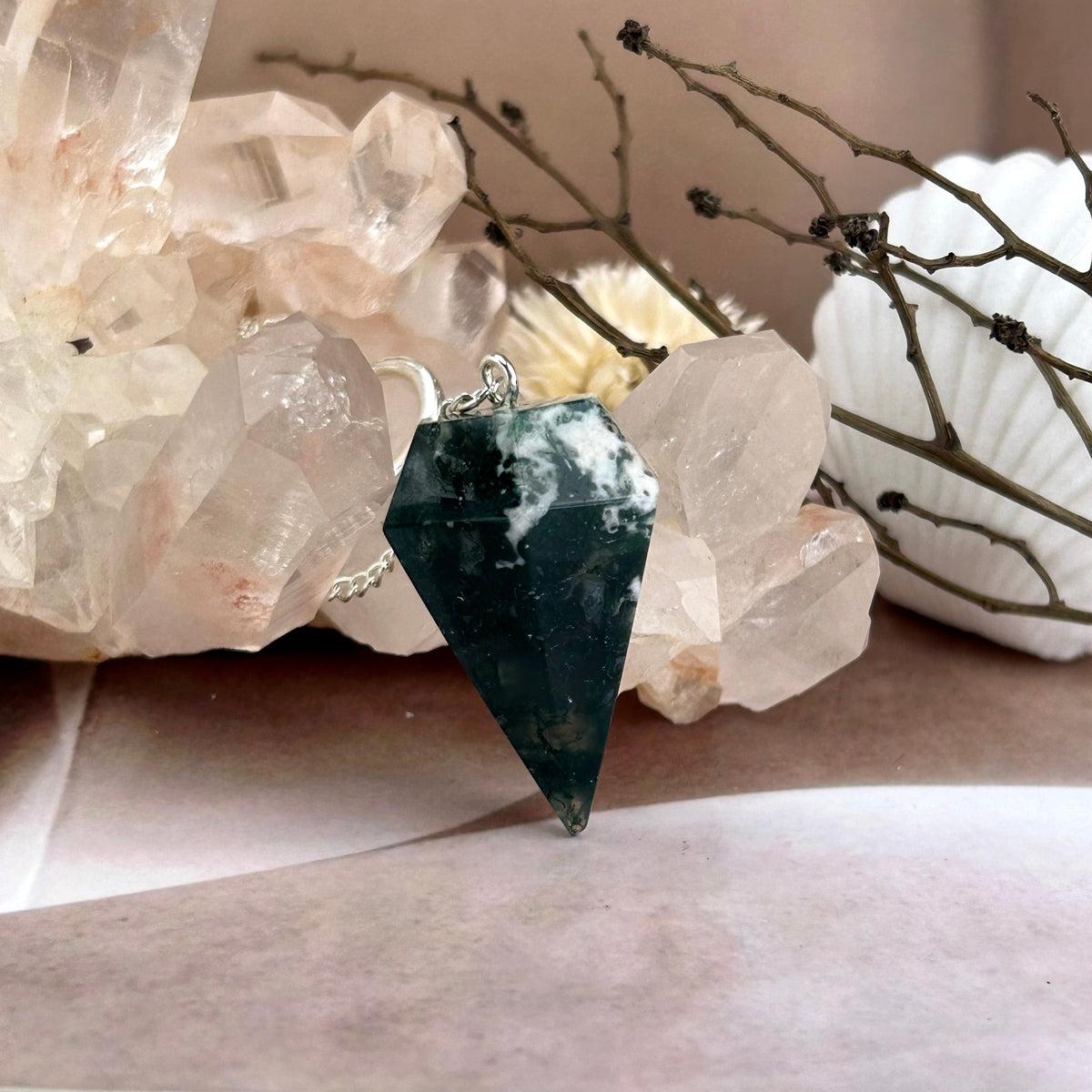 Moss Agate Silver Pendulum