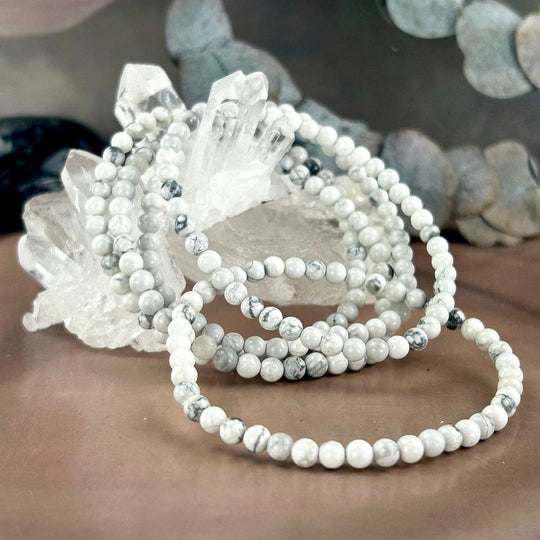 Howlite 4mm Round Bead Crystal Bracelet