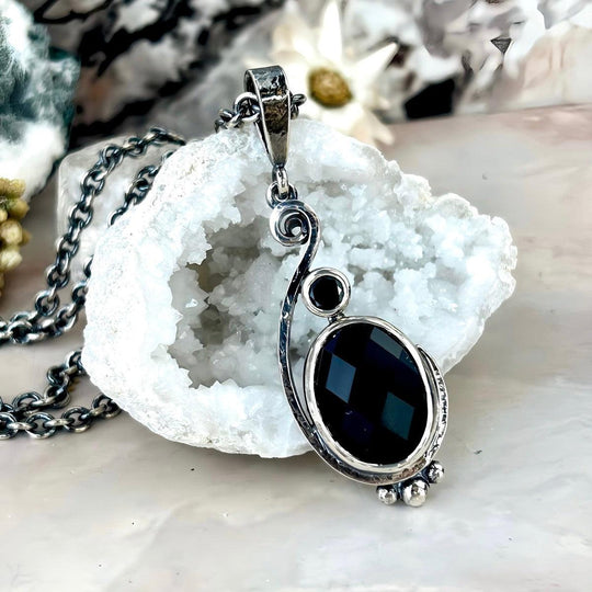 Black Onyx & Spinel Pendant & Sterling Silver Chain By Lauren Harris