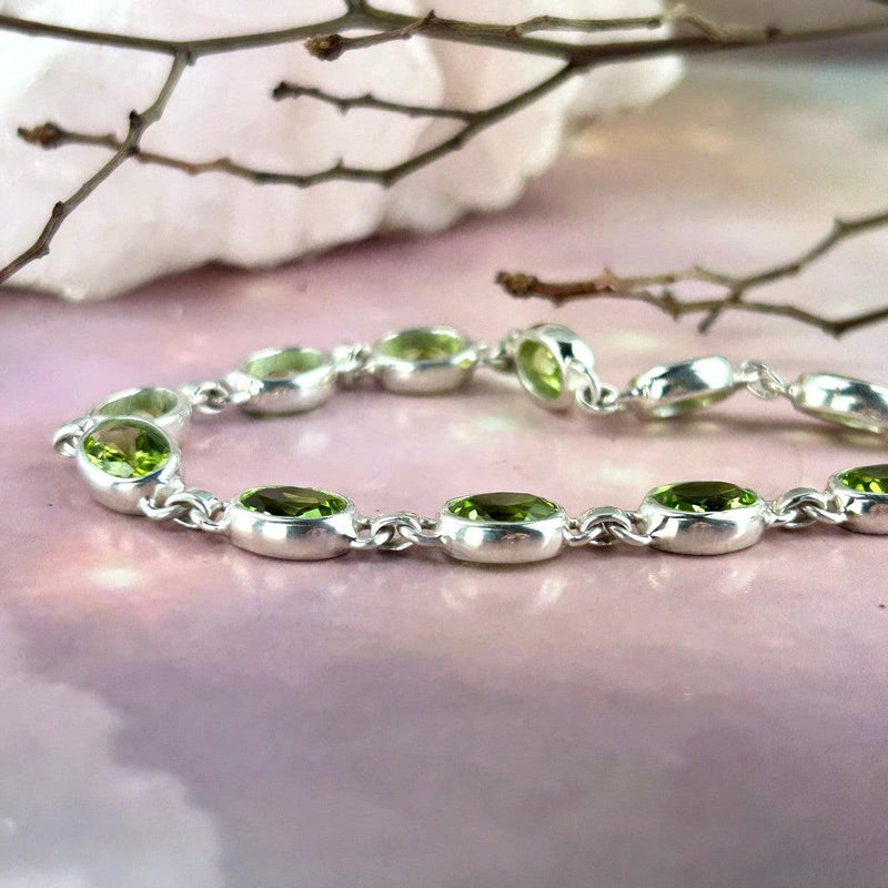 Oval Cut Peridot Silver Bracelet