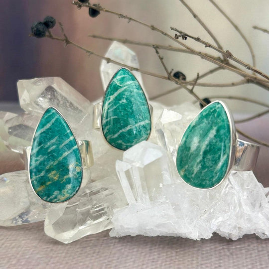 Amazonite Teardrop Rings