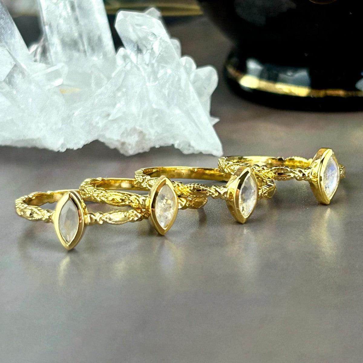 Rainbow Moonstone Gold Band Ring