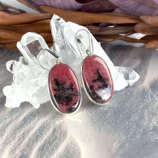 Rhodonite Elongated Oval Earrings