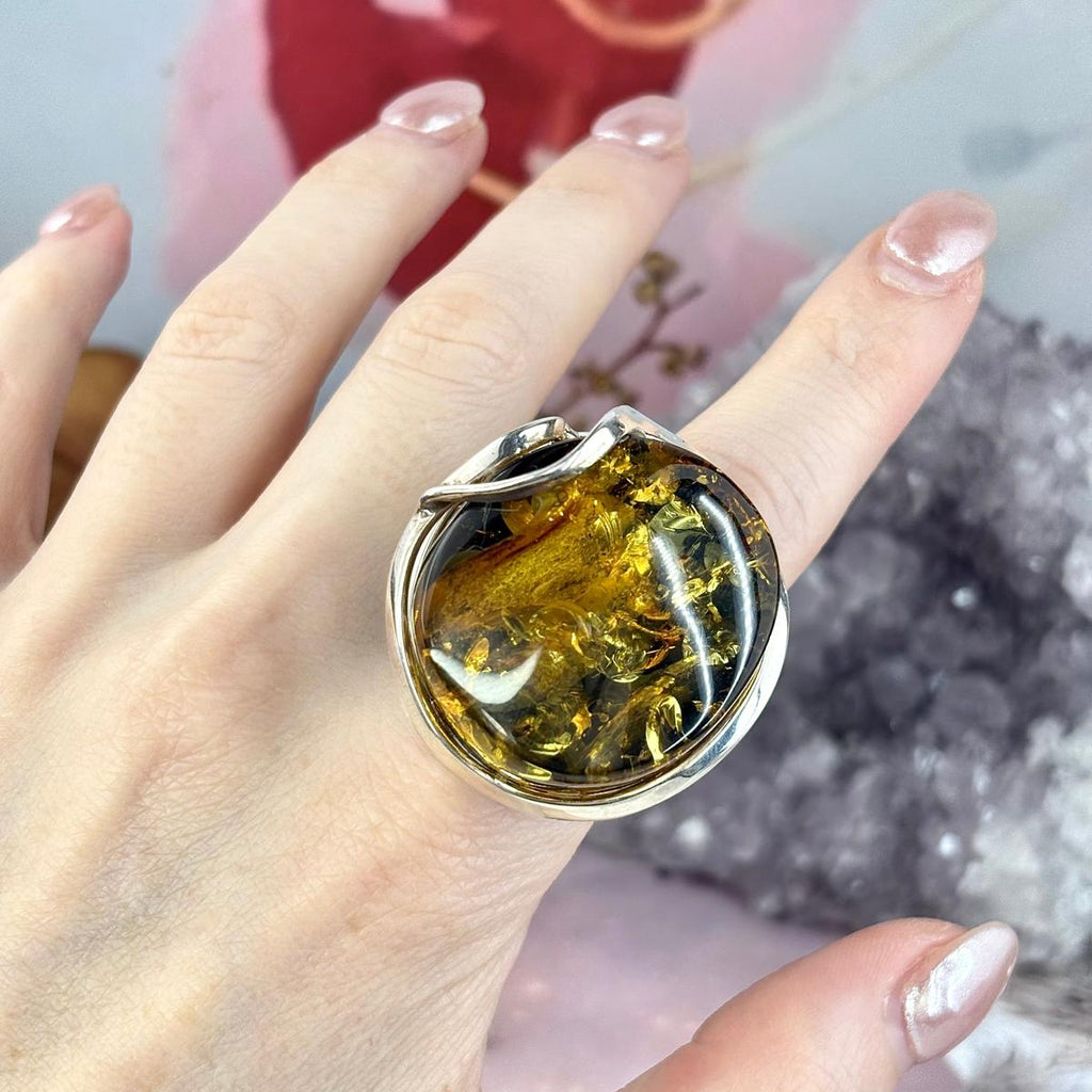 Natural Amber Large Ring