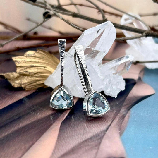 Pale Blue Topaz (Sri Lankan) Trillion Cut Sterling Silver Earrings By Lauren Harris