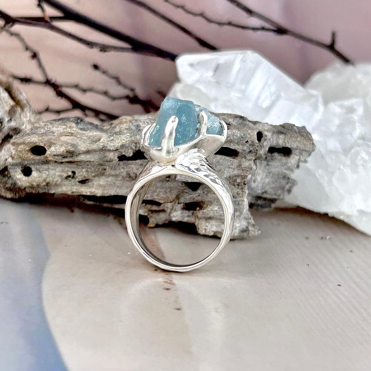 Rough Cut Aquamarine Ring