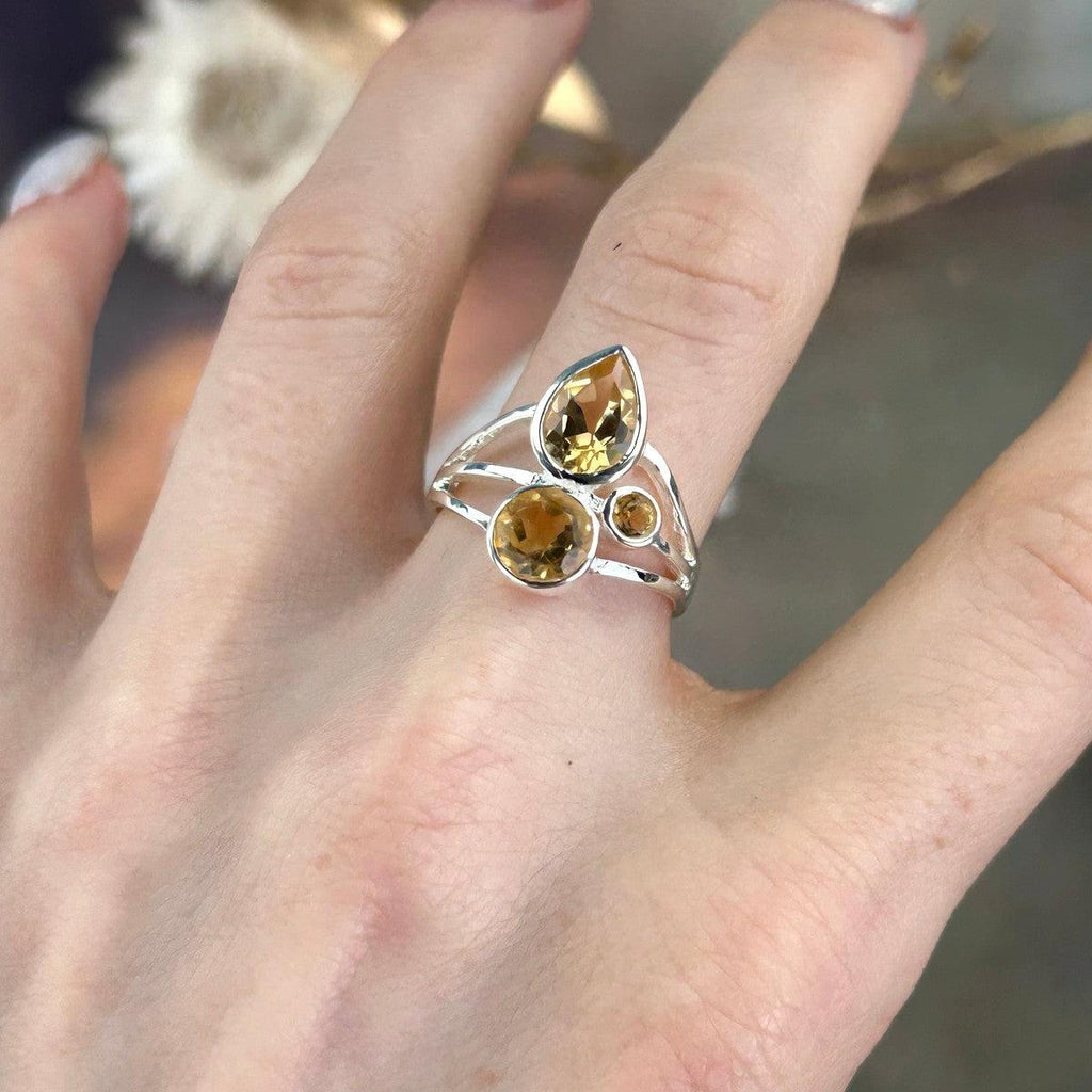 Citrine Three Stone Crystal Ring
