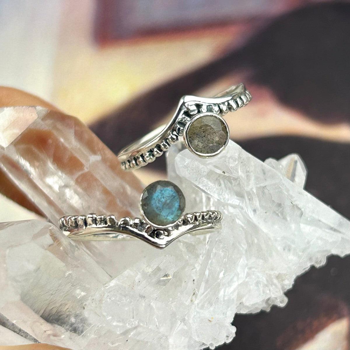 Labradorite V-Shaped Ring