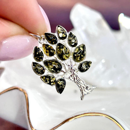 Baltic Green Amber Tree Pendant
