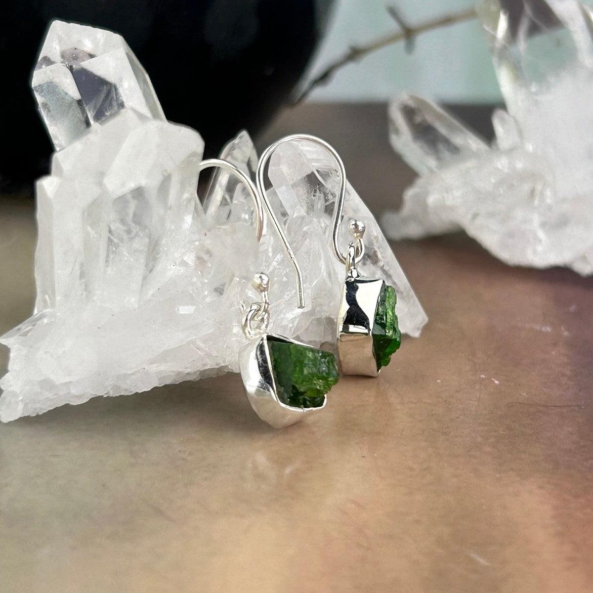 Rough Cut Diopside Earrings